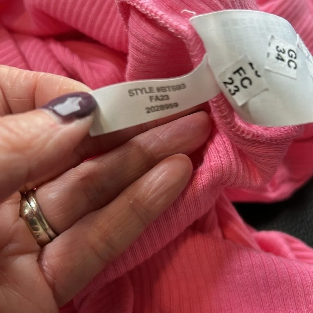 J Crew Vintage rib puff sleeve top Pink lightweight cotton long sleeve Sz L